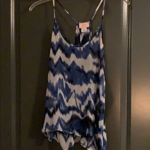 Blue white and black shear tank top